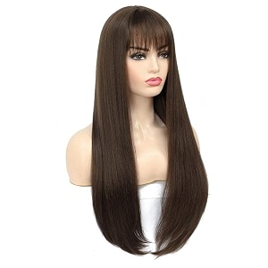 akashkrishna long straight synthetic hair wig for women brown wig with glueless design for easy styling amp hair replacement  alopecia chemotherapy amp hair loss  includes wigcap amp comb