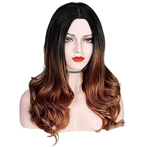ombre hair wig for women  24-inch brown to blonde curly synthetic hair  washable full head wig  fashion cosplay amp hair loss solution  includes wig cap amp comb