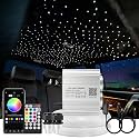 AKEPO Car Home Use APP Control Twinkle Fiber Optic Light Kit, 16W RGBW Dual Head Twinkle + Music Mode Star Ceiling Sky Light with 600 Strands 0.03in/0.75mm 9.8ft/3m Optical Fiber Cable