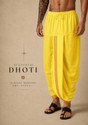 AKESHAVAM Men's Art Silk Readymade Dhoti with Wide Golden Zari Border Lungi Ethnic Wear Self Design Men Dhoti