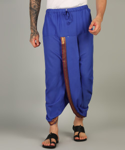 akeshavam mens blue colour panjakejam readymade golden zari border dhoti free size silk embroidered striped solid men dhoti
