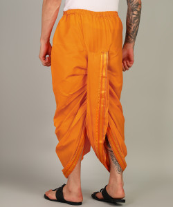 akeshavam mens kesari colour panjakejam readymade golden zari border dhoti free size silk embroidered striped solid men dhoti