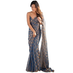 AKHILAM Womens Chiffon Checkered Printed Saree With