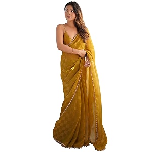 AKHILAM Womens Chiffon Checkered Printed Saree With