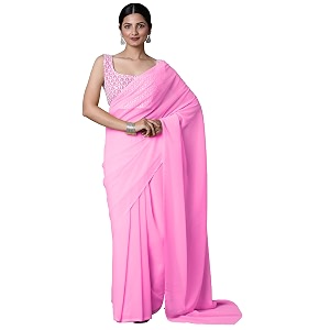 akhilam women39s solid embellished georgette saree with unstitched blouse piece