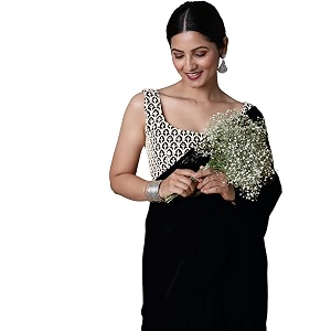 akhilam women39s solid embellished georgette saree with unstitched blouse piece