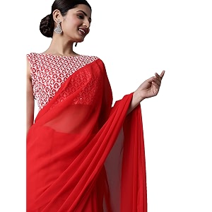 akhilam women39s solid embellished georgette saree with unstitched blouse piece