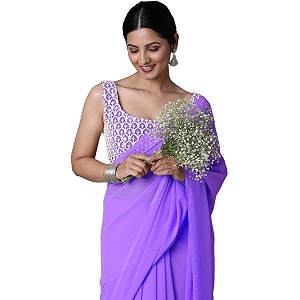 akhilam women39s solid embellished georgette saree with unstitched blouse piece