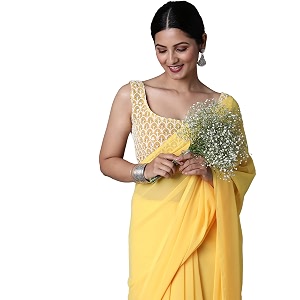 akhilam women39s solid embellished georgette saree with unstitched blouse piece