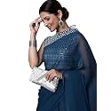 AKHILAM Women's Solid Embellished Georgette Saree With Unstitched Blouse Piece