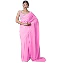 AKHILAM Women's Solid Embellished Georgette Saree With Unstitched Blouse Piece