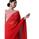 AKHILAM Women's Solid Embellished Georgette Saree With Unstitched Blouse Piece