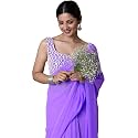 AKHILAM Women's Solid Embellished Georgette Saree With Unstitched Blouse Piece