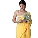 AKHILAM Women's Solid Embellished Georgette Saree With Unstitched Blouse Piece