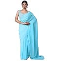 AKHILAM Women's Solid Embellished Georgette Saree With Unstitched Blouse Piece