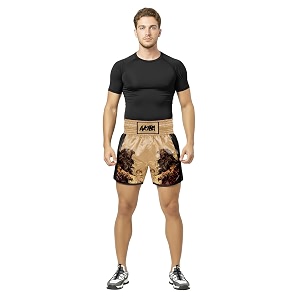 akiba muay thai shorts satin boxing fight training shorts with elastic waistband and side slits for ring sparring and gym sessions tribal print