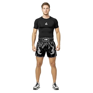 akiba muay thai shorts satin boxing fight training shorts with elastic waistband and side slits for ring sparring and gym sessions tribal print