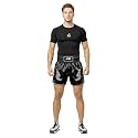 AKIBA Muay Thai Shorts Satin Boxing Fight Training Shorts with Elastic Waistband and Side Slits for Ring Sparring and Gym Sessions Tribal Print