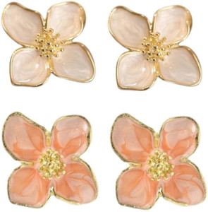 akison jewels orange  white combo flower earrings floral earrings korean earrings for women alloy stud earring