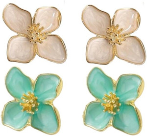 akison jewels turquoise  white combo flower earrings floral korean earrings for women alloy stud earring