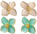 AKISON JEWELS Turquoise & White Combo Flower Earrings Floral Korean Earrings For Women Alloy Stud Earring
