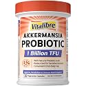 Vitalibre Akkermansia Muciniphila Probiotic 1 Billion TFU, w/Natural Prebiotic Inulin, Naturally Increases GLP-1, Healthy Digestion & Metabolism, Probiotic Supplement for Women & Men, 30 Capsules