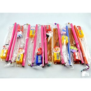 kids return gift pencilscaleerasersharpenerstationary set pack of 10multicolor