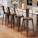 Aklaus Swivel Metal Bar Stools with Backs