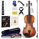 AKLOT Handcrafted Full Size Violin: Solid Wood Matte Fiddle, Acoustic Beginner 4/4 Violin Kit with Hard Case, Lesson Book, Bow, Shoulder Rest, Extra Strings, Tuner, Fretboard Stickers (VRT-AmiCS)