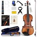 AKLOT Handcrafted Full Size Violin: Solid Wood Matte Fiddle, Acoustic Beginner 4/4 Violin Kit with Hard Case, Lesson Book, Bow, Shoulder Rest, Extra Strings, Tuner, Fretboard Stickers (VRT-AmiMS)
