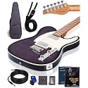 AKLOT Modern TL Electric Guitar: Saddle String-Through Bridge, Locking Tuners, HH Pickup, Coil Split, Rounded End Frets, Roasted Maple Neck &amp; Flame Maple Top, Beginner Guitars Kit with Gig Bag, Purple