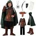 Akokvlar 8 Pcs Medieval Archer Costume for Boys Renaissance Kids Hunter Costume with Cape