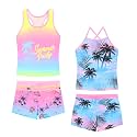 Akokvlar Girls Two Piece Bathing Suit Swimsuit Tankini Swimwear with Boyshort