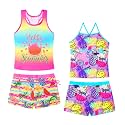 Akokvlar Girls Two Piece Bathing Suit Swimsuit Tankini Swimwear with Boyshort