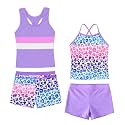 Akokvlar Girls Two Piece Bathing Suit Swimsuit Tankini Swimwear with Boyshort