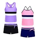 Akokvlar Girls Two Piece Bathing Suit Swimsuit Tankini Swimwear with Boyshort