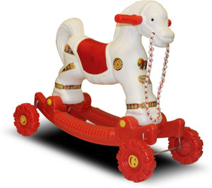 akshat plastic chetak horse with rocking function and running ride on rideons  wagons non battery operated ride on