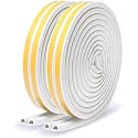 D Shaped, Self-Adhesive EPDM Doors and Windows Seal Strip Soundproofing Collision Avoidance Rubber Weatherstrip 6 Meter (2 x 3 M = 6 Meter Each) (2 Packs- White)