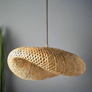akway bamboo hanging light for living room  rattan hanging lampshade for balcony  cane indoor outdoor chandelier  wicker ceiling pendant light boho decor - krisha - bulb not included