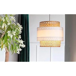 akway rattan hanging lamp for living room  bamboo hanging light for bedroom  cane wicker pendant lamp for home decoration bulb not included bamboo with fiber 3part