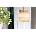 AKWAY Rattan Hanging lamp for Living Room | Bamboo Hanging Light for Bedroom | Cane Wicker Pendant lamp for Home Decoration (Bulb Not Included) (Bamboo with Fiber 3Part)