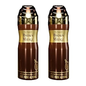 al-nuaim brown mirage alcohol free deodorant  body spray  long lasting perfumed spray for men  pack of 2 x 200ml