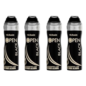 al-nuaim open black alcohol free deodorant - 200ml pack of 4 body spray long lasting perfumed spray for men amp women
