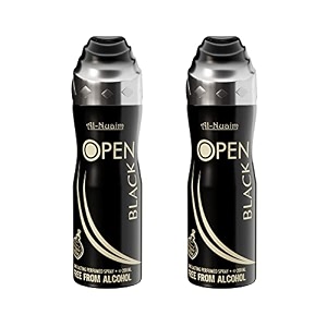 al-nuaim open black alcohol free deodorant  body spray  long lasting perfumed spray for men  pack of 2 x 200ml