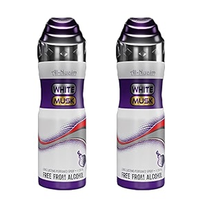 al-nuaim white musk alcohol free deodorant  body spray  long lasting perfumed spray for unisex  pack of 2 x 200ml
