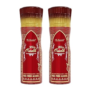 al-nuaim white oudh alcohol free deodorant  body spray  long lasting perfumed spray for men  pack of 2 x 200ml