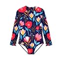 Alakuoti Long Sleeve One Piece Ruffle Swimsuit for Toddler Girls Baby Girl Rashguard Shirt with UPF 50+ Sun Protection