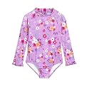 Alakuoti Long Sleeve One Piece Ruffle Swimsuit for Toddler Girls Baby Girl Rashguard Shirt with UPF 50+ Sun Protection