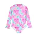 Alakuoti Long Sleeve One Piece Ruffle Swimsuit for Toddler Girls Baby Girl Rashguard Shirt with UPF 50+ Sun Protection