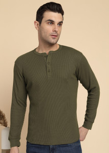 Alan Jones Solid Men Henley Neck Dark